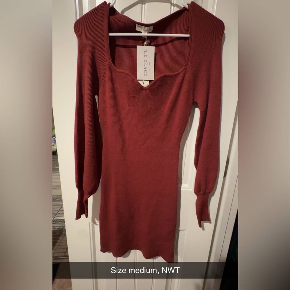 Le Gace Women's Long Sleeve Knit Dress - Rust